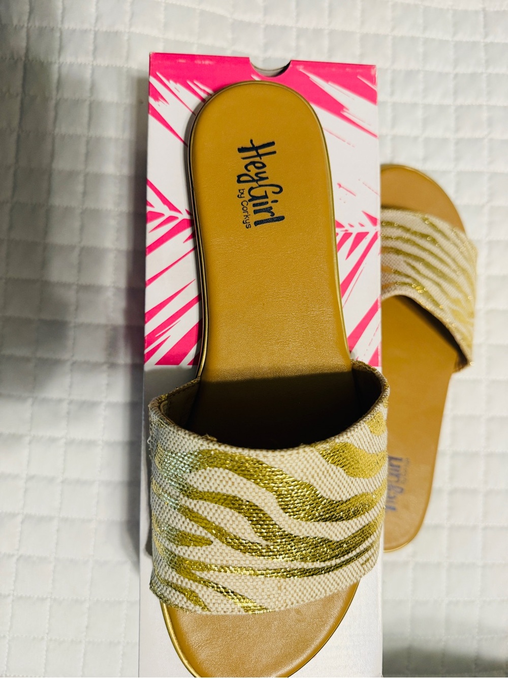 Corkys HeyGirl Graced Gold Metallic Slide Sandals 9